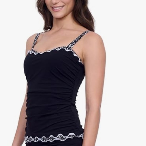 Gottex Women's Ruffle Trim Tankini Bathing Suit Top black and white 36D NWT - Picture 1 of 10